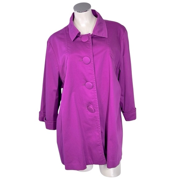 SPENSE Woman Fuchsia Button-Up 3/4 Sleeve Lined Jacket Women's Size 1X - Picture 1 of 16